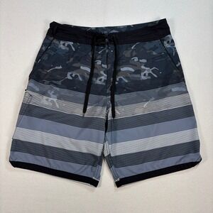 Aftco Joy Division 9" Board Shorts Men's 32 Blue Camo Stripe Swim Trunks Fishing